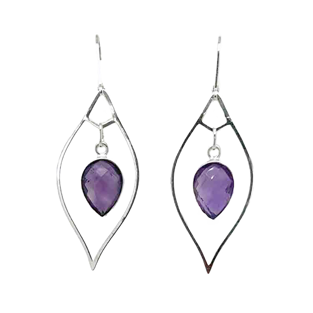 SILVER AMETHYST TEARDROP EARRINGS