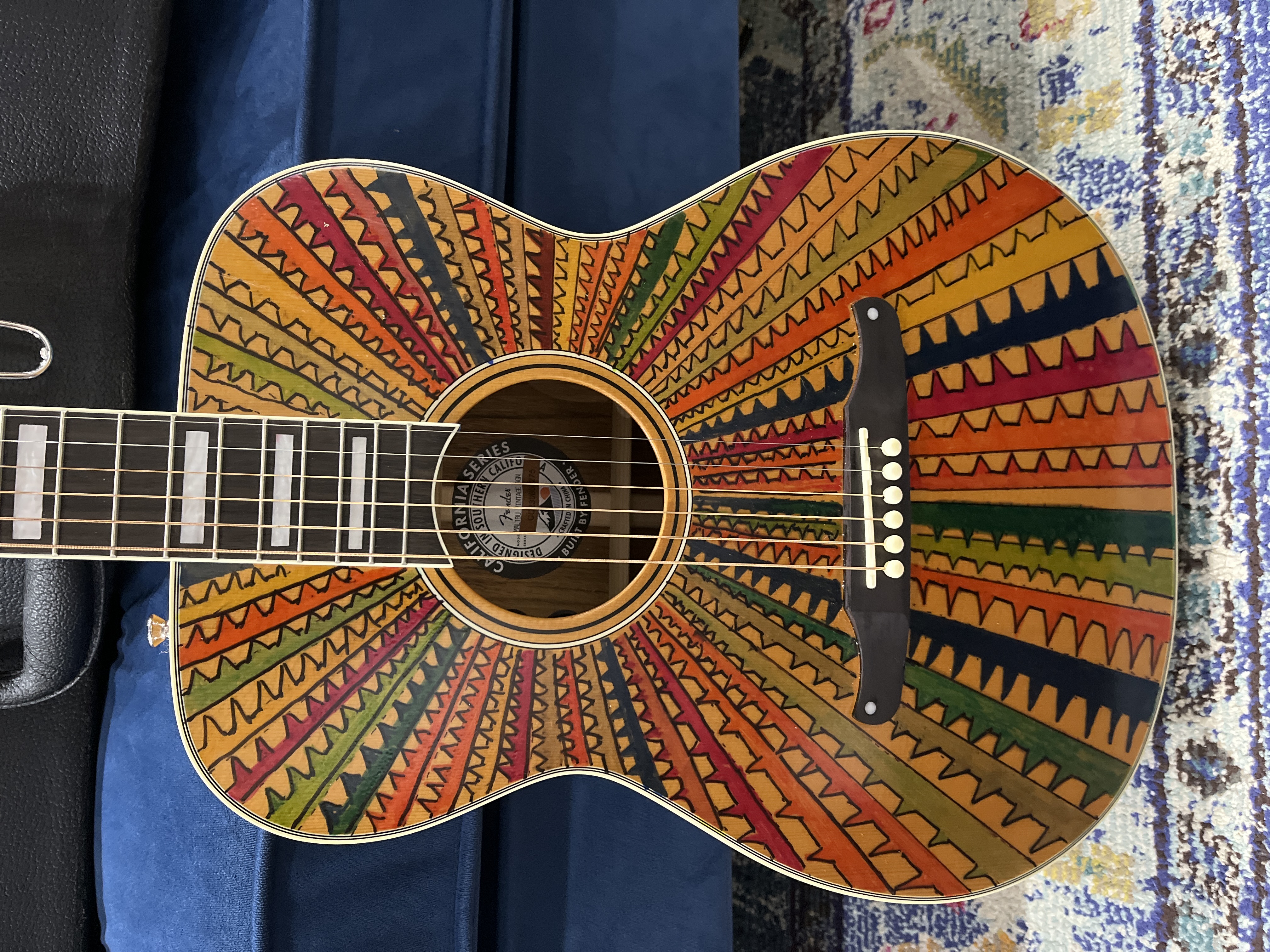 Used Fender Malibu custom paint by Pirate Sam w/ case