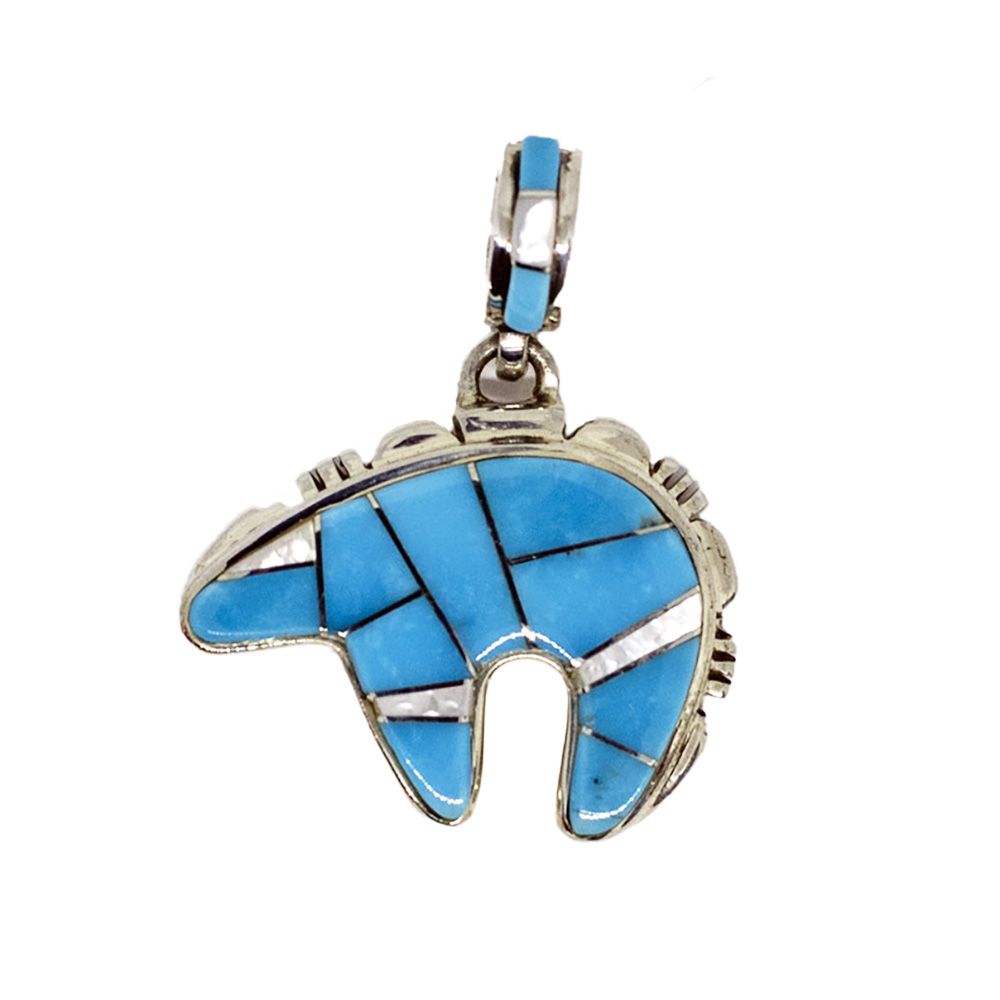 SILVER INLAY BEAR PENDANT NAVAJO - TSF&amp;AMP