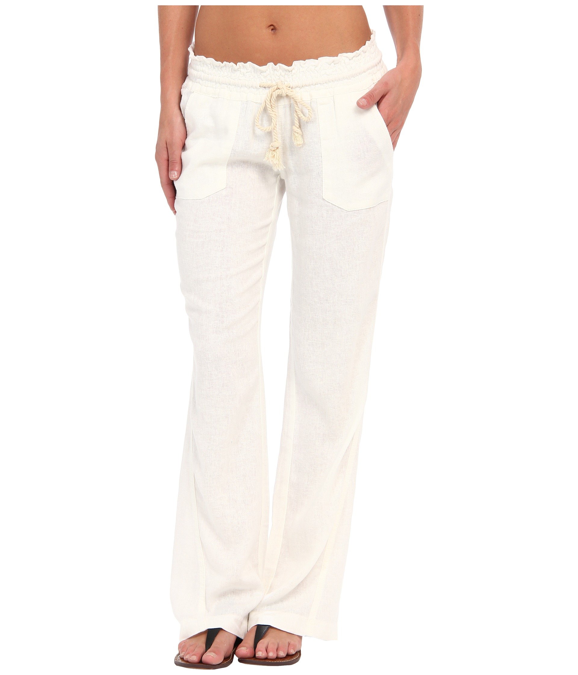 ROXY Oceanside Drawstring Linen Blend Sea Salt White Pants Small for sale online eBay