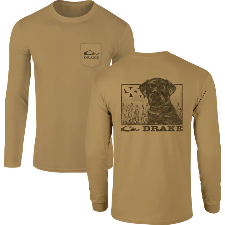 Drake Chocolate Lab LS Tshirt Honey Mustard