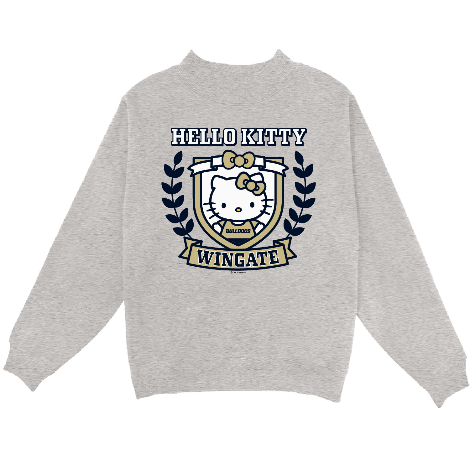 Heather Grey Crestview Wingate Bulldogs Hello Kitty Mock Neck Sweatshirt, Size: SM