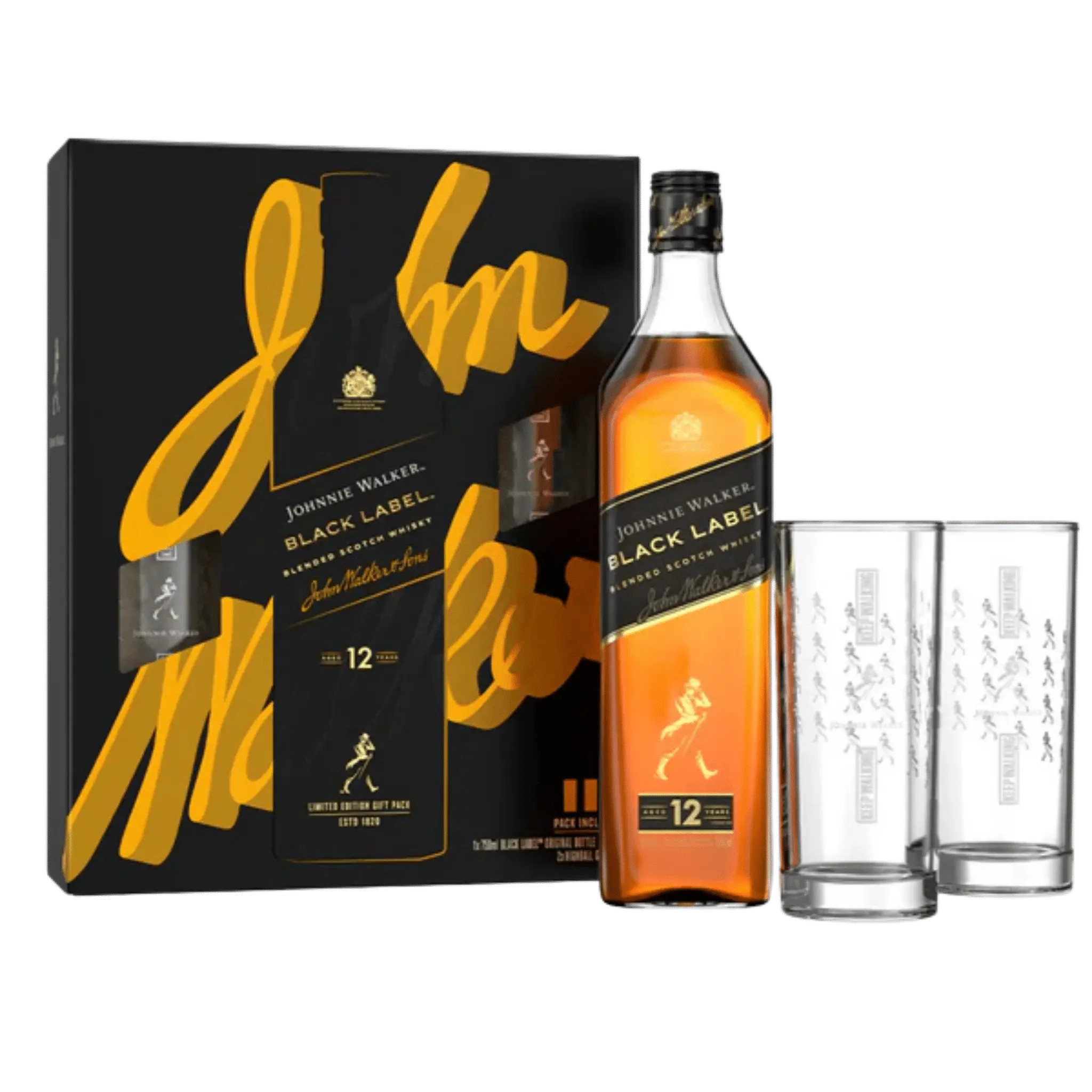 Johnnie Walker Blended Scotch Black Label 12Year 80Proof W/Highb Glass 750ml