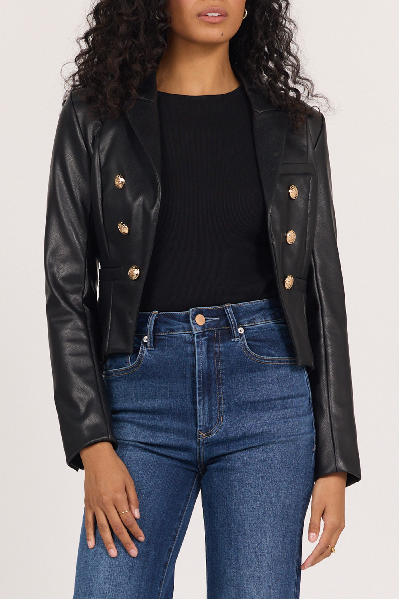 Black Faux Leather Rosalie Double Breasted Jacket