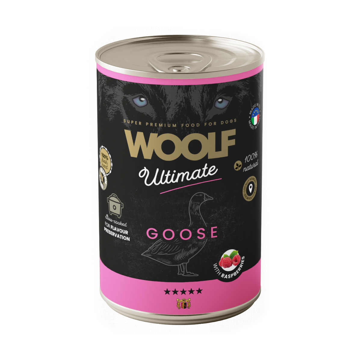 Woolf Blikvoeding Hond Goose with Raspberry