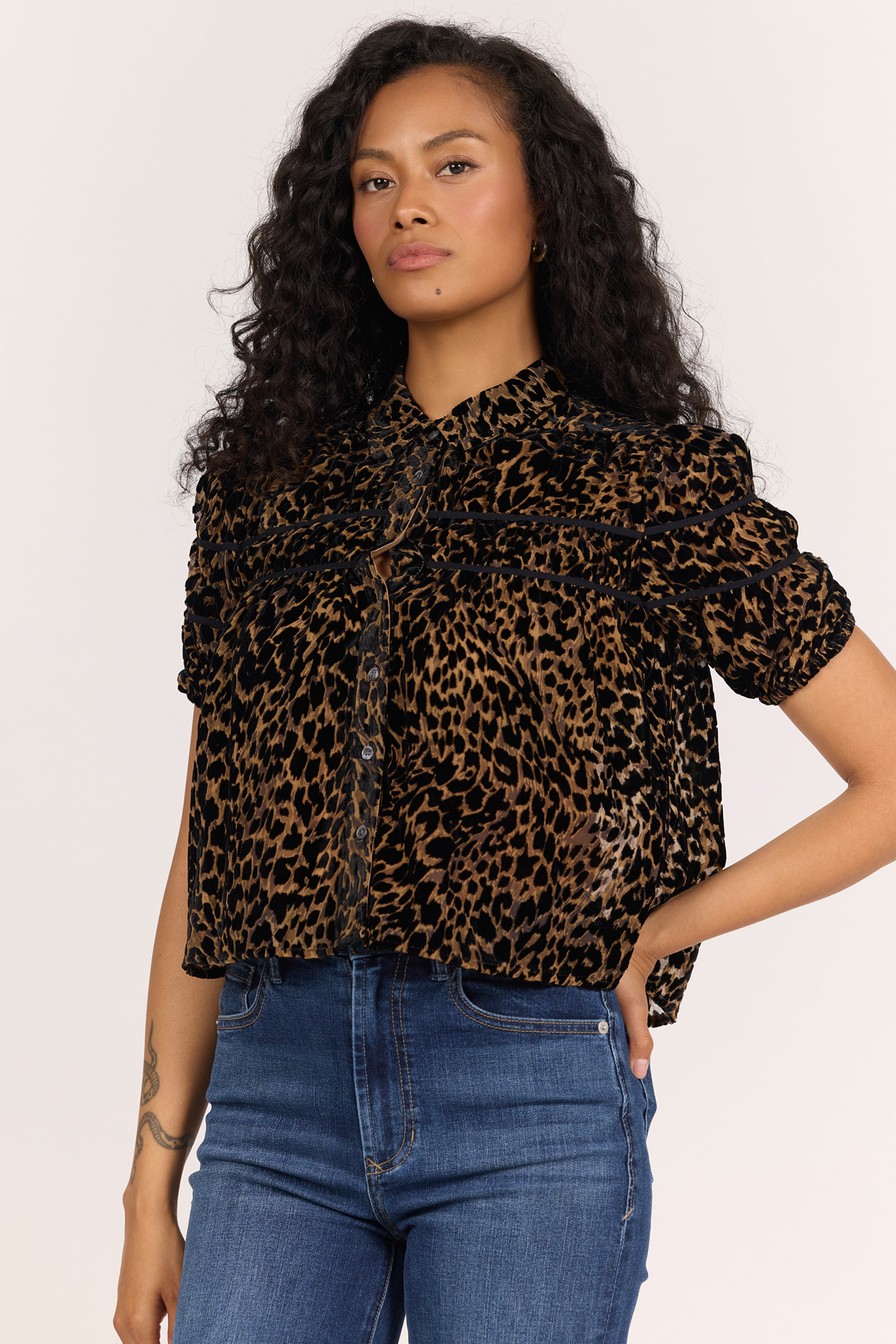 Lilani Animal Print Shirred Blouse