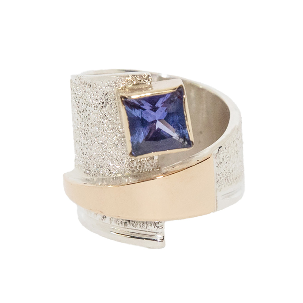 SILVER/GOLD TANZANITE  WRAP RING-7