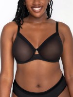 Curvy Couture Women's Sheer Mesh Unlined Underwire Bra Bark 44c