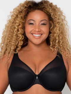 Curvy Couture Sheer Mesh Full Coverage Unlined Underwire Bra in Saffron