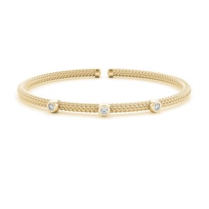 Basket Style Cuff Bracelet with Three Diamond Bezels