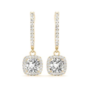 Cushion Cut Halo Dangle Earrings