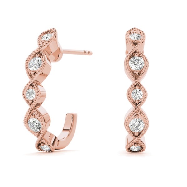 Diamond Hoop Earrings with Milgrain Detail