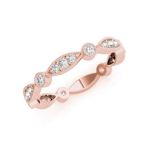 Bezel and Prong Set Round Detailed Diamond Band with Milgrain
