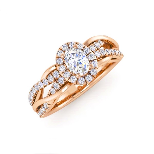 Twisted Band Oval Halo Ring
