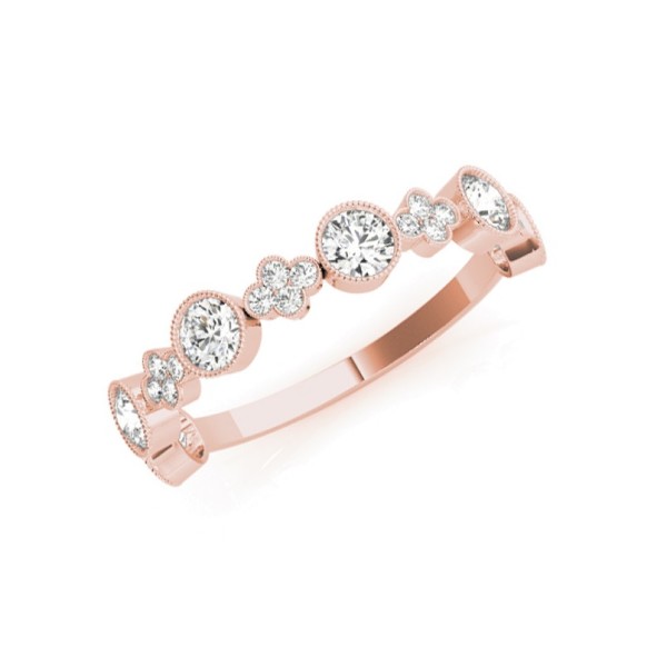 Floral Inspired Bezel Set with Milgrain Diamond Band