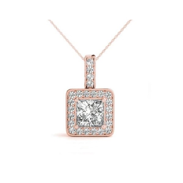Princess Diamond Halo Pendant