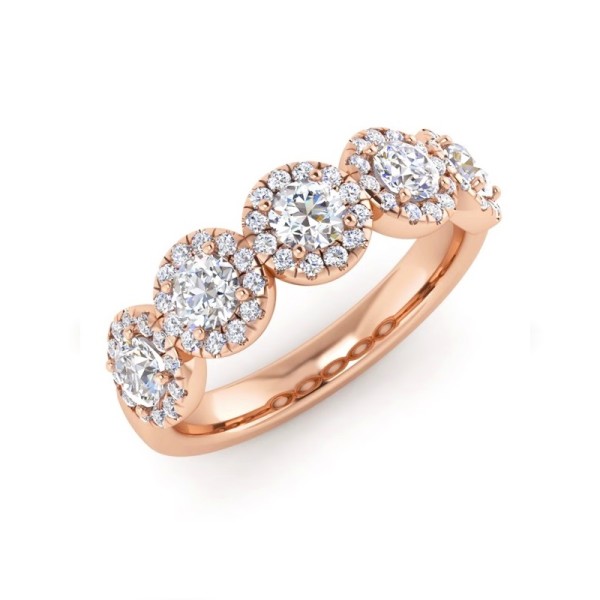 5 Round Halo Diamond Wedding Band