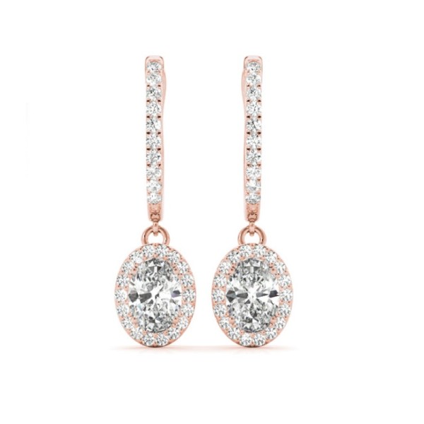 Oval Halo Diamond Drop Earrings