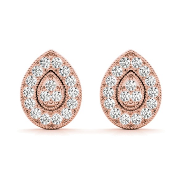 Pear Shaped Round Cluster Diamond Stud Earrings