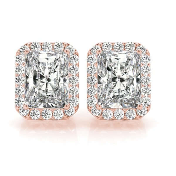 Emerald Cut Diamond Halo Earrings