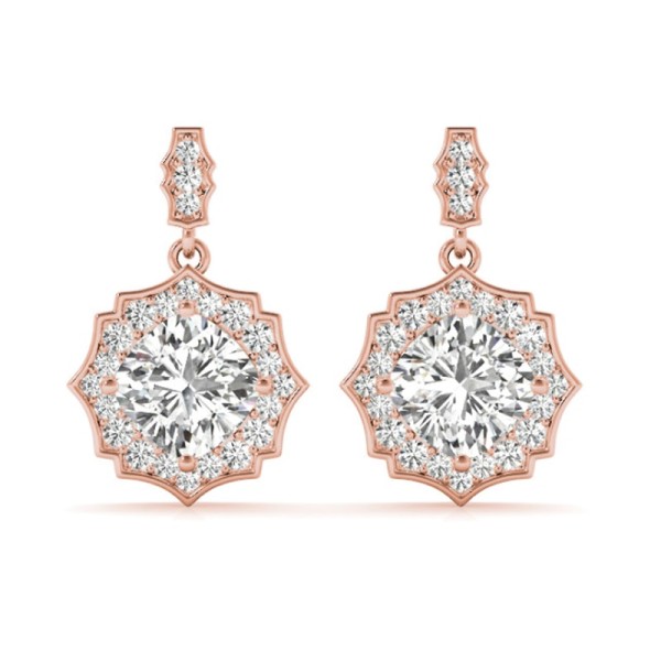 Antique Style Round Diamond Drop Earrings