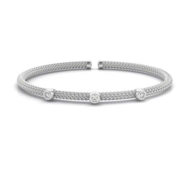 Basket Style Cuff Bracelet with Three Diamond Bezels