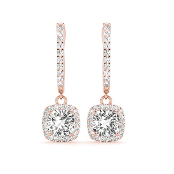 Cushion Cut Halo Dangle Earrings