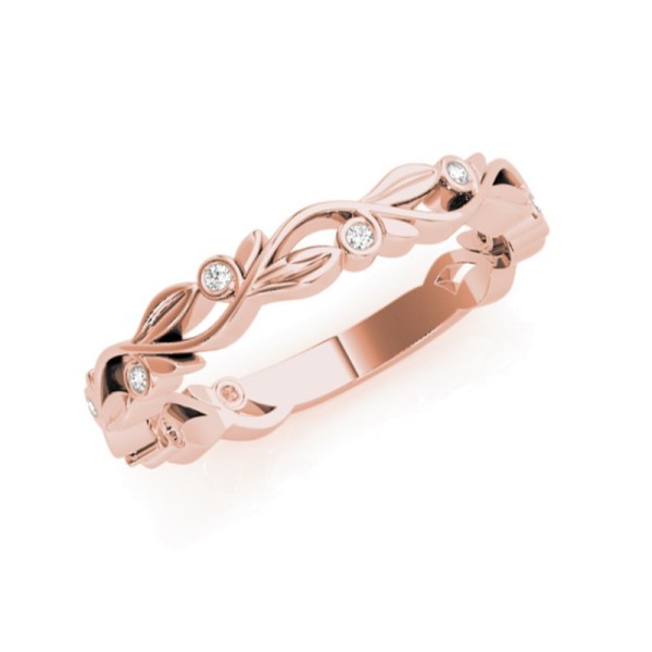 Floral Bezel Set Diamond Wedding Band