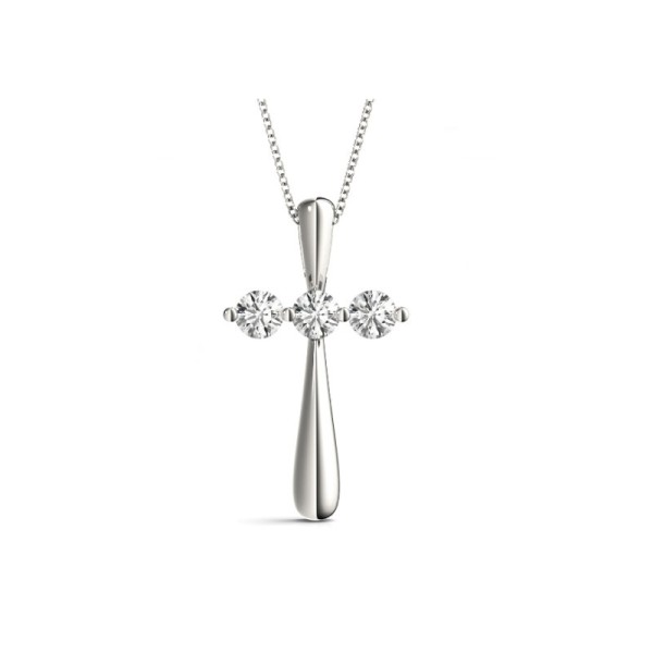 Three Stone Diamond Cross Pendant