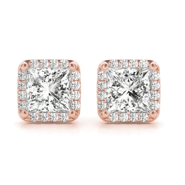 Princess Halo Diamond Stud Earrings