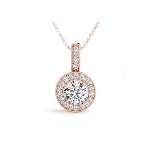 Round Pave Diamond Halo Pendant