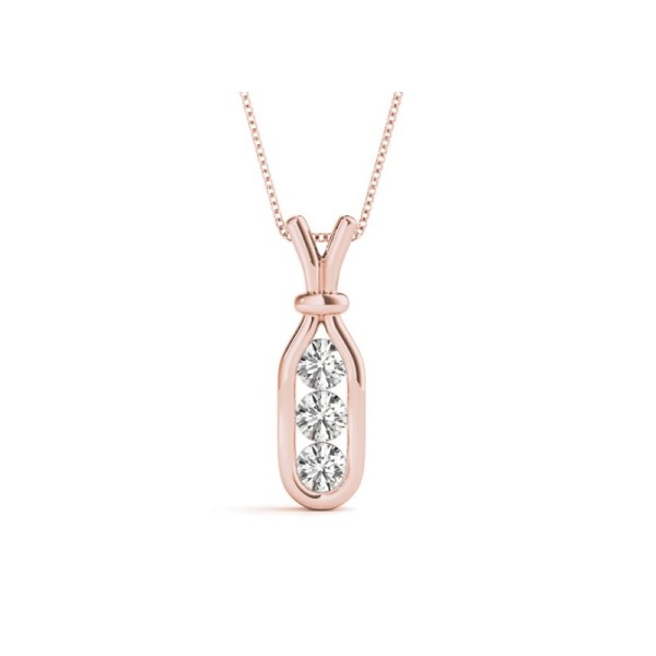 Channel Set Three Stone Diamond Necklace