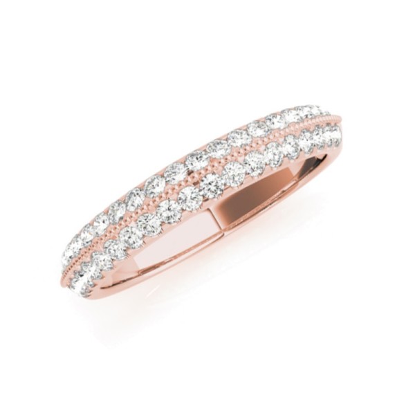 Double Row Diamond Wedding Band with Milgrain Center