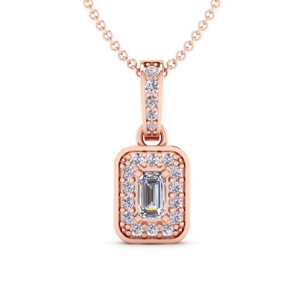 Emerald Cut Halo Pendant