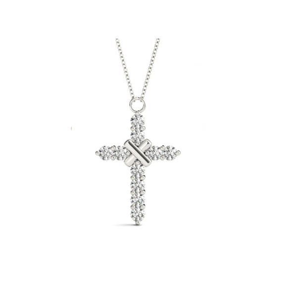 Criss Cross Accented Diamond Cross Pendant