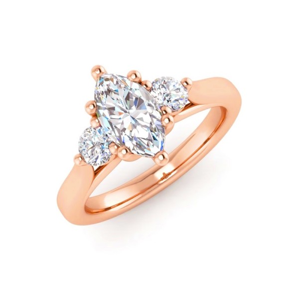 Three Stone Marquise and Round Diamond Ring