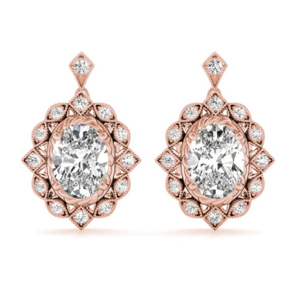 Antique Style Oval Diamond Dangle Earrings