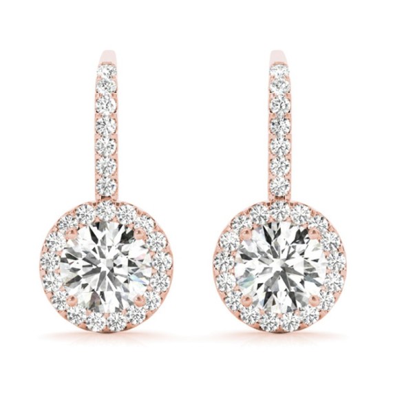 Round Halo Drop Earrings