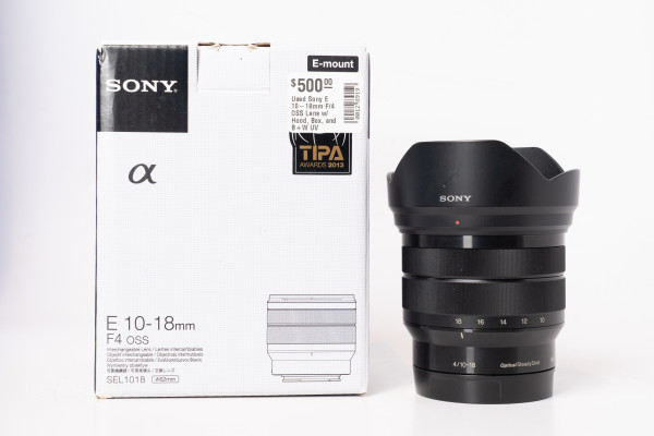 Used Sony E 10-18mm F/4 OSS Lens w/ Hood, Box, and B+W UV