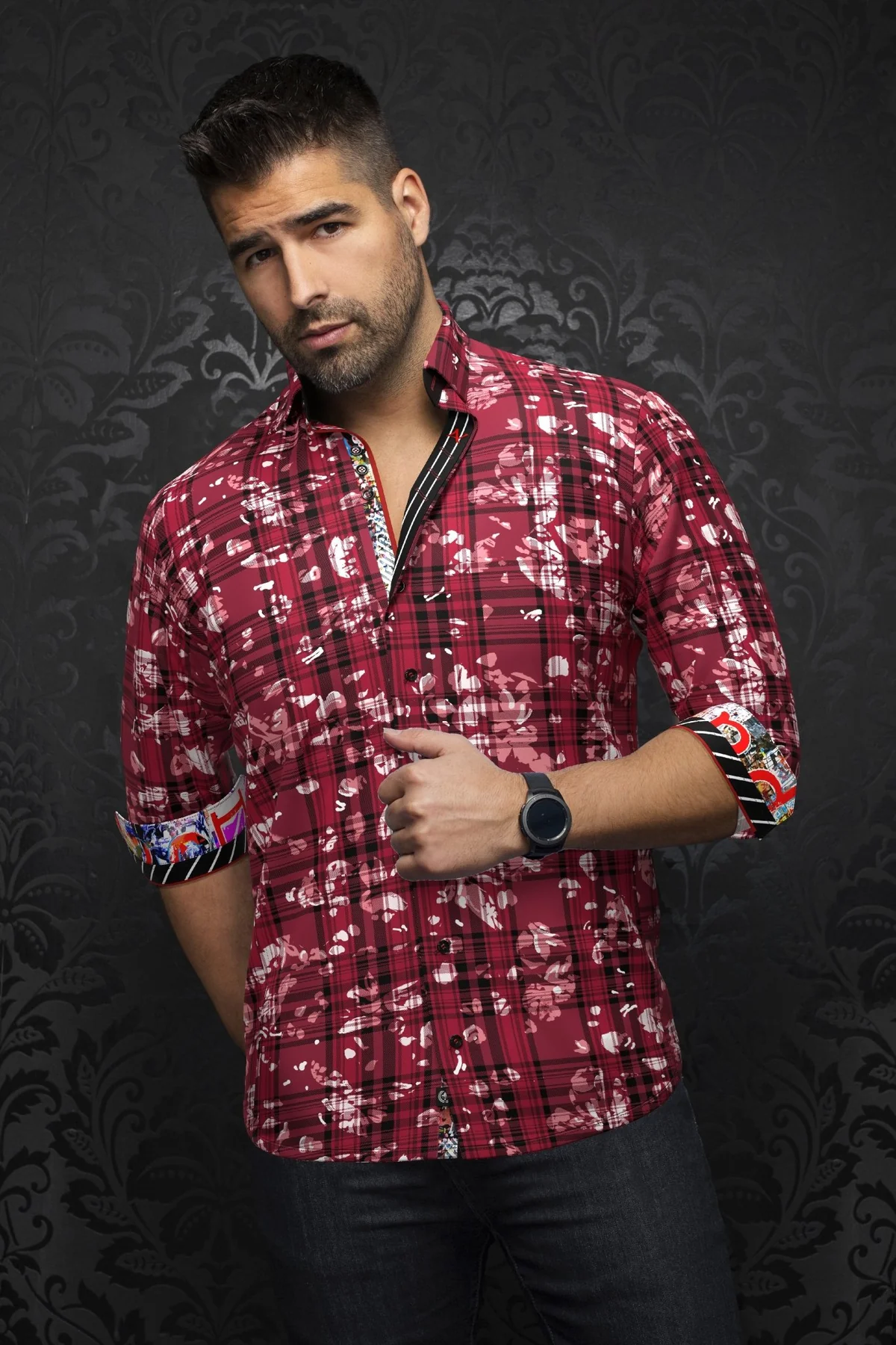 Chemise extensible à motif Contreras - AU NOIR 