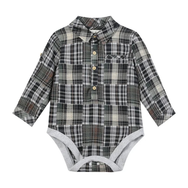 Jasper Woven Onesie - Green Patchwork Plaid