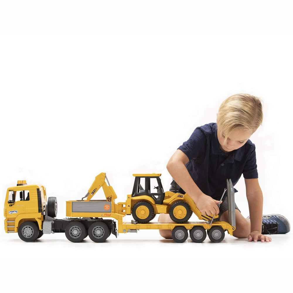 Bruder MAN TGA Low Loader Truck With JCB Backhoe Loader