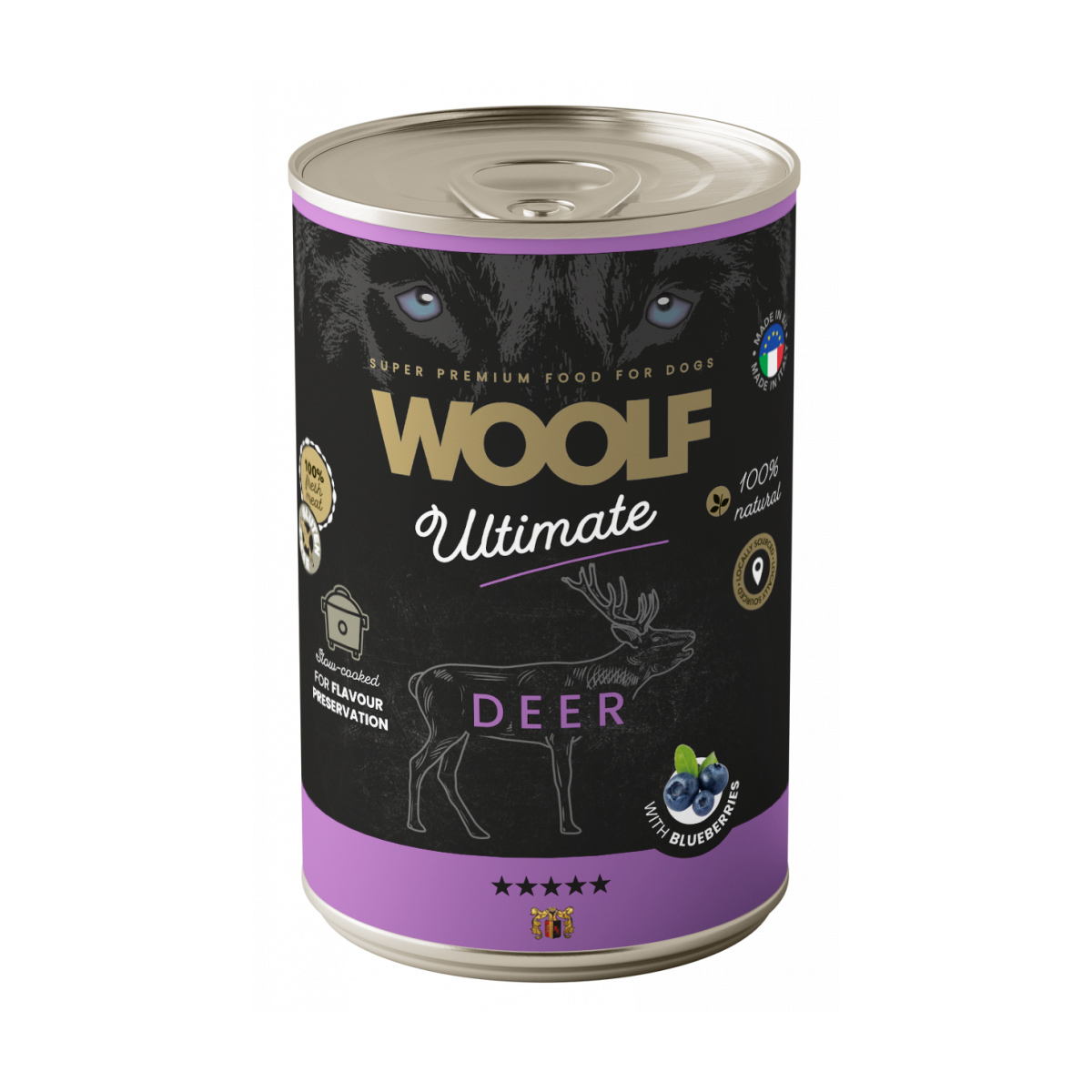 Woolf Blikvoeding Hond Deer with Blueberries