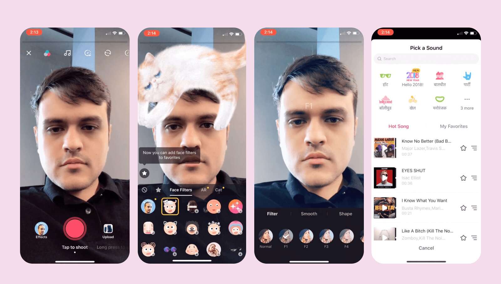 Screenshots showing the user interface of TikTok's video creation suite.