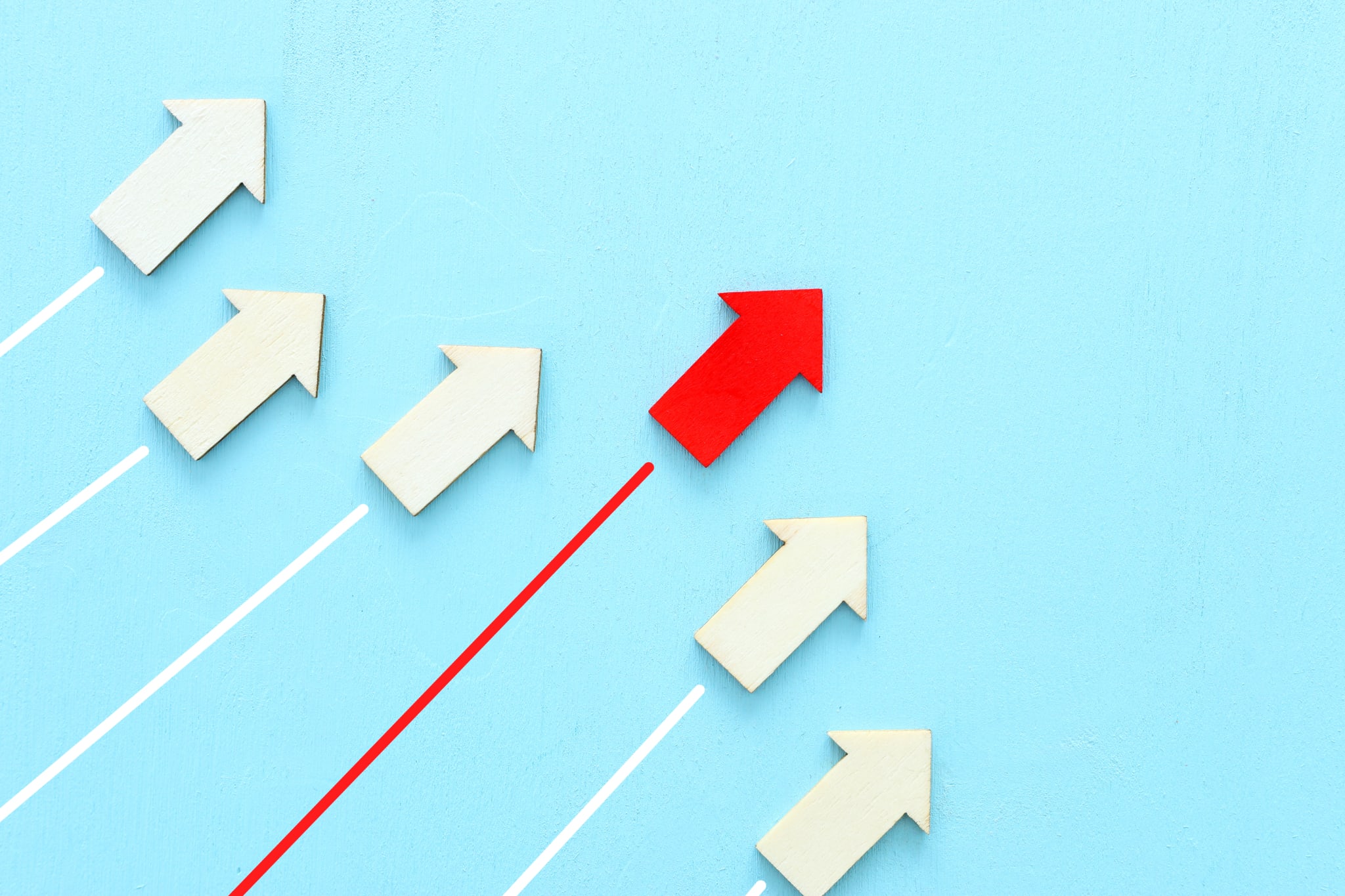 Business competition concept, red arrow leading the race Business competition concept, red arrow leading the race