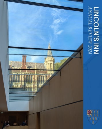 Annual Review 2024 cover - the Treasury Building in the sunshine and blue skies, taken through the glass roof of the Ashworth Centre