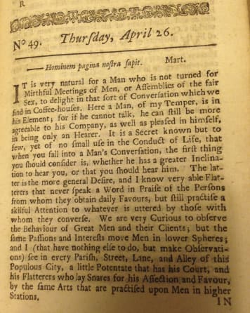Extract from 'The Spectator' magazine, dated 26 April 1711