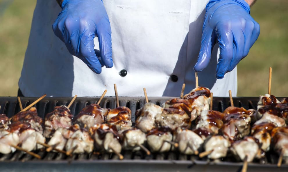 Close up of food on a barbecue for a summer party