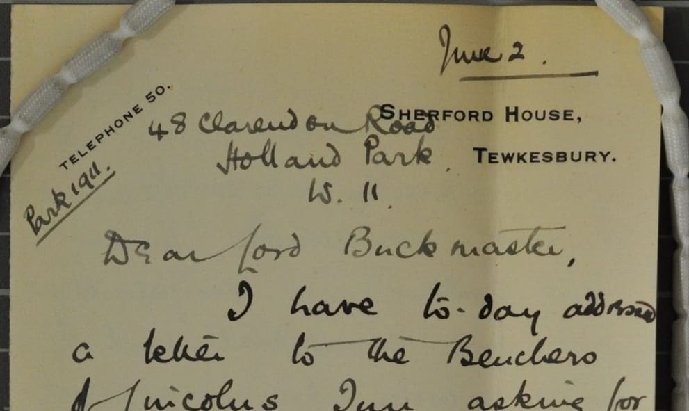 Gwyneth Bebb petition June 1921 letter to Lord Buckmaster