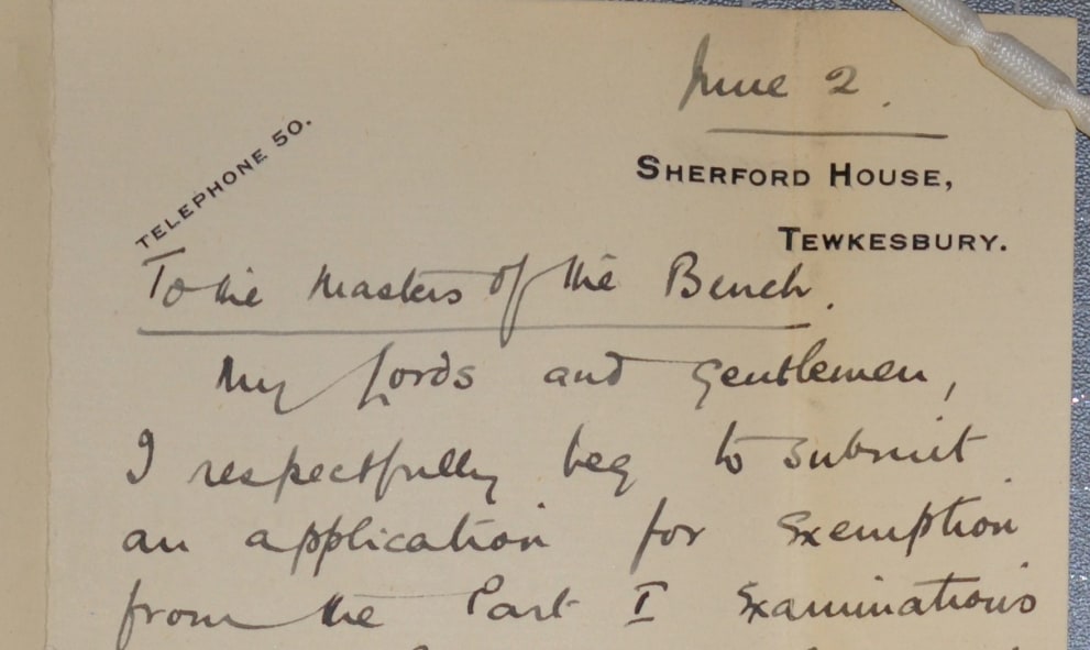 Petition to the Council of Lincoln's Inn from Gwyneth Bebb, dated June 1921